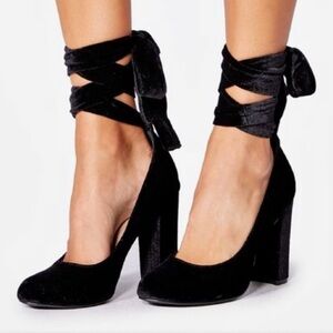 JustFab suede Tetra lace up leg heels